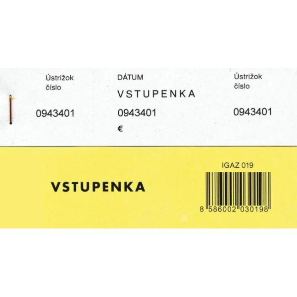 Vstupenka číslovaná 3-dielna, 100 listov 