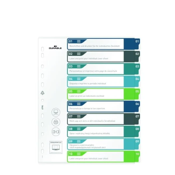 Plastový rozraďovač DURABLE 1-10 potlačiteľný farebný 