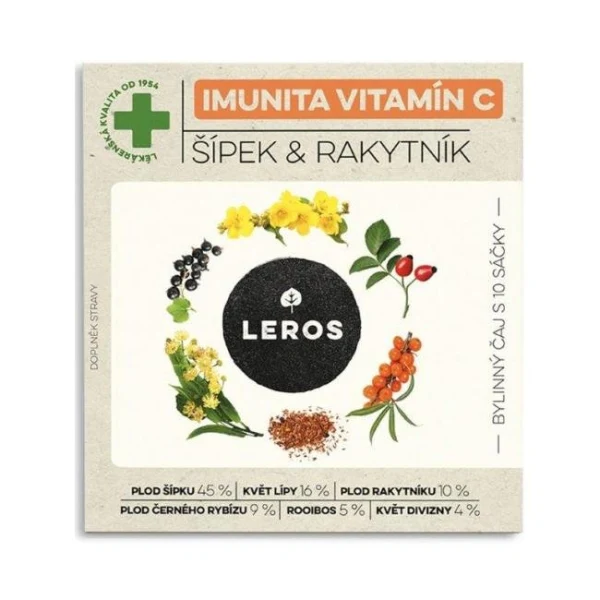 Čaj LEROS bylinný Natur Imunita Vitamín C šípka & rakytník HB 10 x 1,5 g 