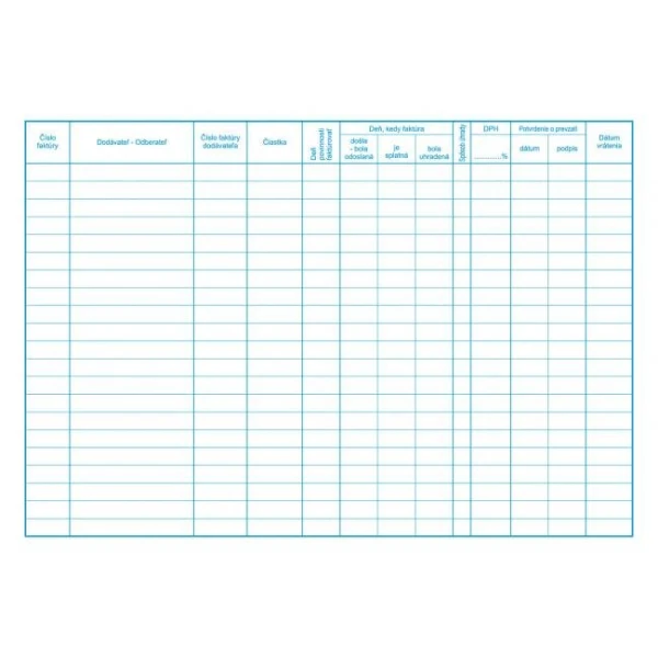 Kniha došlých a odoslaných faktúr, A4, 30 listov 