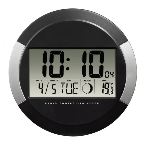 Nástenné hodiny digitálne PP-245 24,5cm čierno-strieborné 