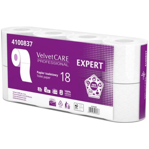 Toaletný papier 3-vrstvový VELVET CARE Expert 100% celulóza 18m (8ks) 