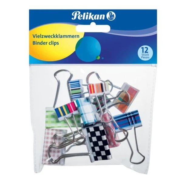 Klipy na dokumenty Pelikan farebné, 12 ks, mix farieb a veľkostí 
