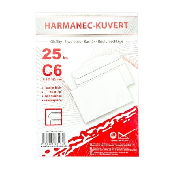 Poštové obálky C6 samolepiace, 25 ks 