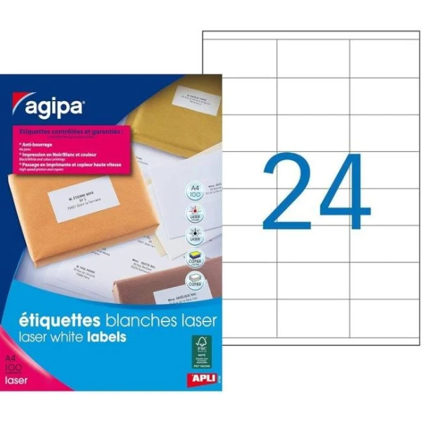 Etikety laser 70x35mm Agipa A4 100 hárkov 