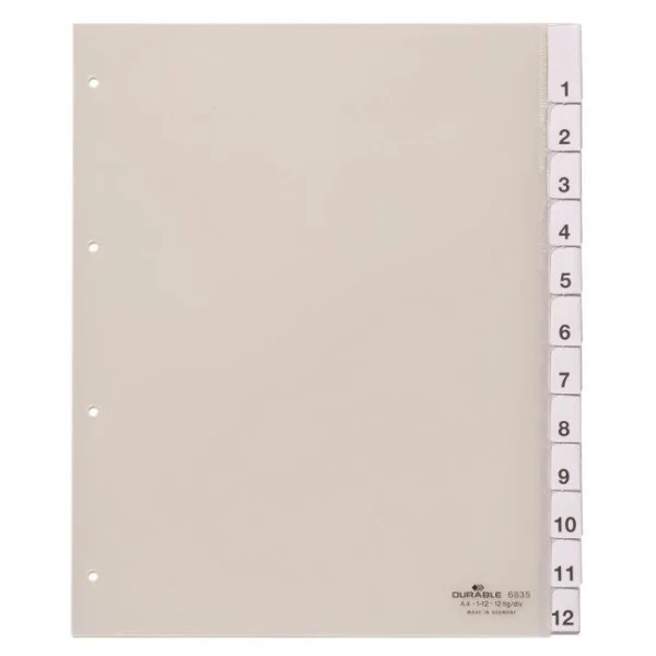 Plastový rozraďovač DURABLE s výmennými indexami 1-12 maxi 