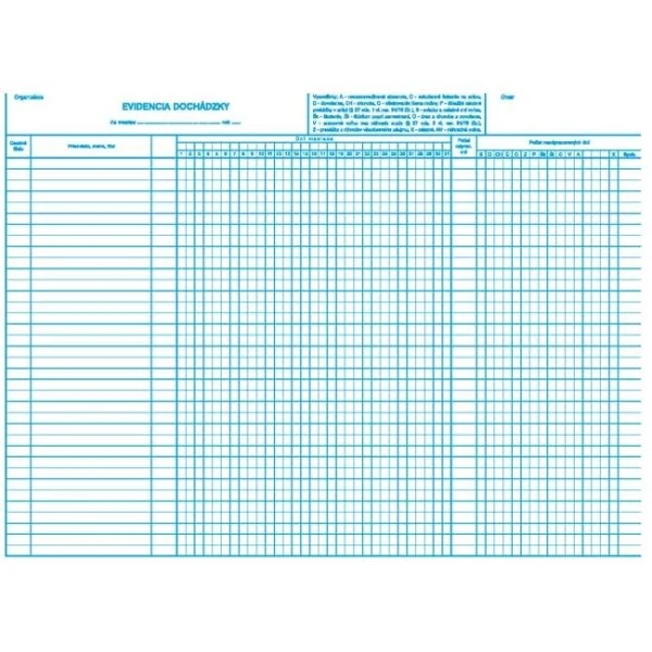Evidencia dochádzky, A3, list 