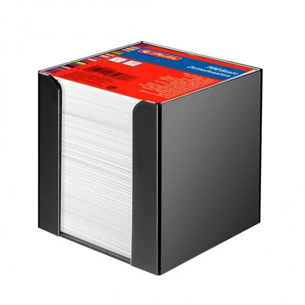 Poznámkový bloček kocka nelepená Herlitz 90x90x90mm biela v čiernej krabičke 