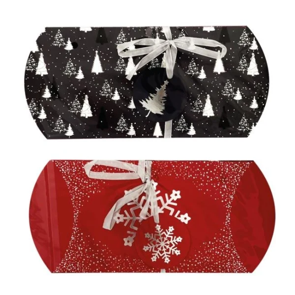 Vianočná papierová darčeková krabička pukačka 220x100mm 2 ks mix sivočervených motívov 