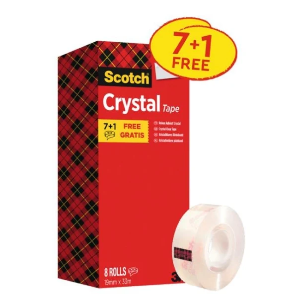 Lepiaca páska kryštálovo číra Scotch zvýhodnené balenie, 8 roliek, 19 mm x 33 m 