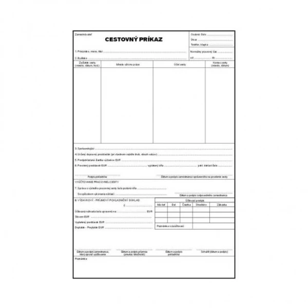 Cestovný príkaz, A4, blok, 100 listov 