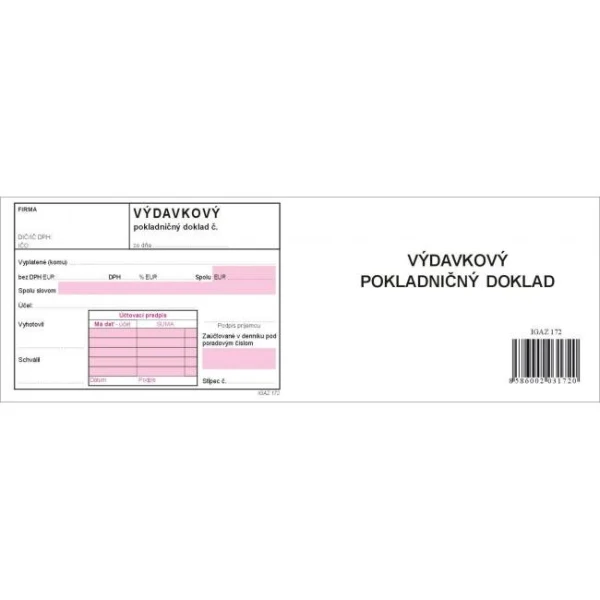 Výdavkový pokladničný doklad, A6, s DPH, samoprepis dvojfarebný 