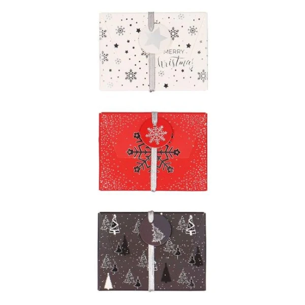 Vianočná papierová darčeková krabička s gumičkou 112x80mm mix sivočervených motívov 3 ks 