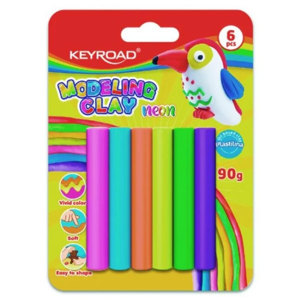 Plastelína KEYROAD neónová, blister 6 ks, mix farieb 
