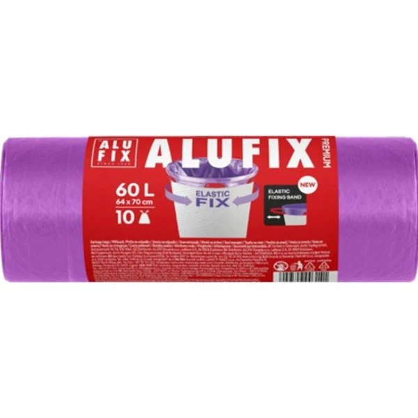 Vrecia na odpadky zaťahovacie Elastic FIX LDPE 64x70cm 60 ℓ/10ks 22mic fialové 