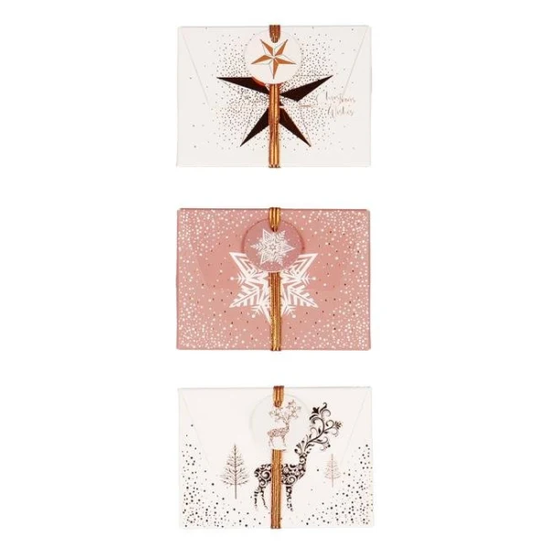 Vianočná papierová darčeková krabička s gumičkou 112x80mm mix ružovobielych motívov 3 ks 