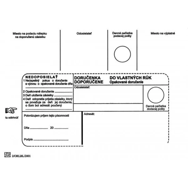 Poštové obálky B6 doručenka do VR OD, Nedoposielať, 100 ks 