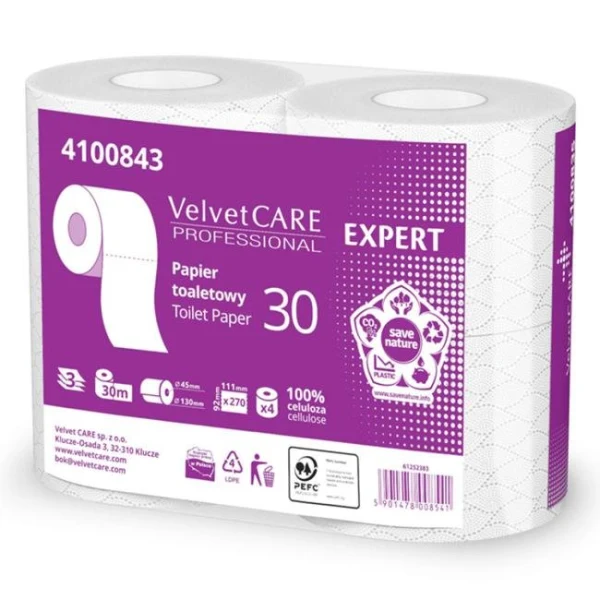 Toaletný papier 3-vrstvový VELVET CARE Expert 100% celulóza 30m (4ks) 