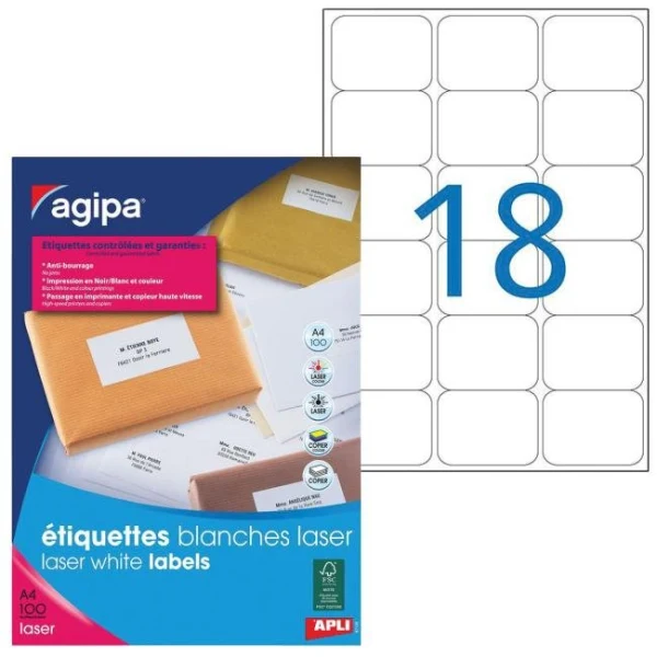 Etikety laser 63,5x46,6mm Agipa A4 100 hárkov 