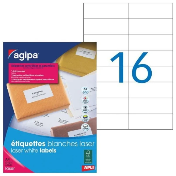 Etikety laser 105x37mm Agipa A4 100 hárkov 